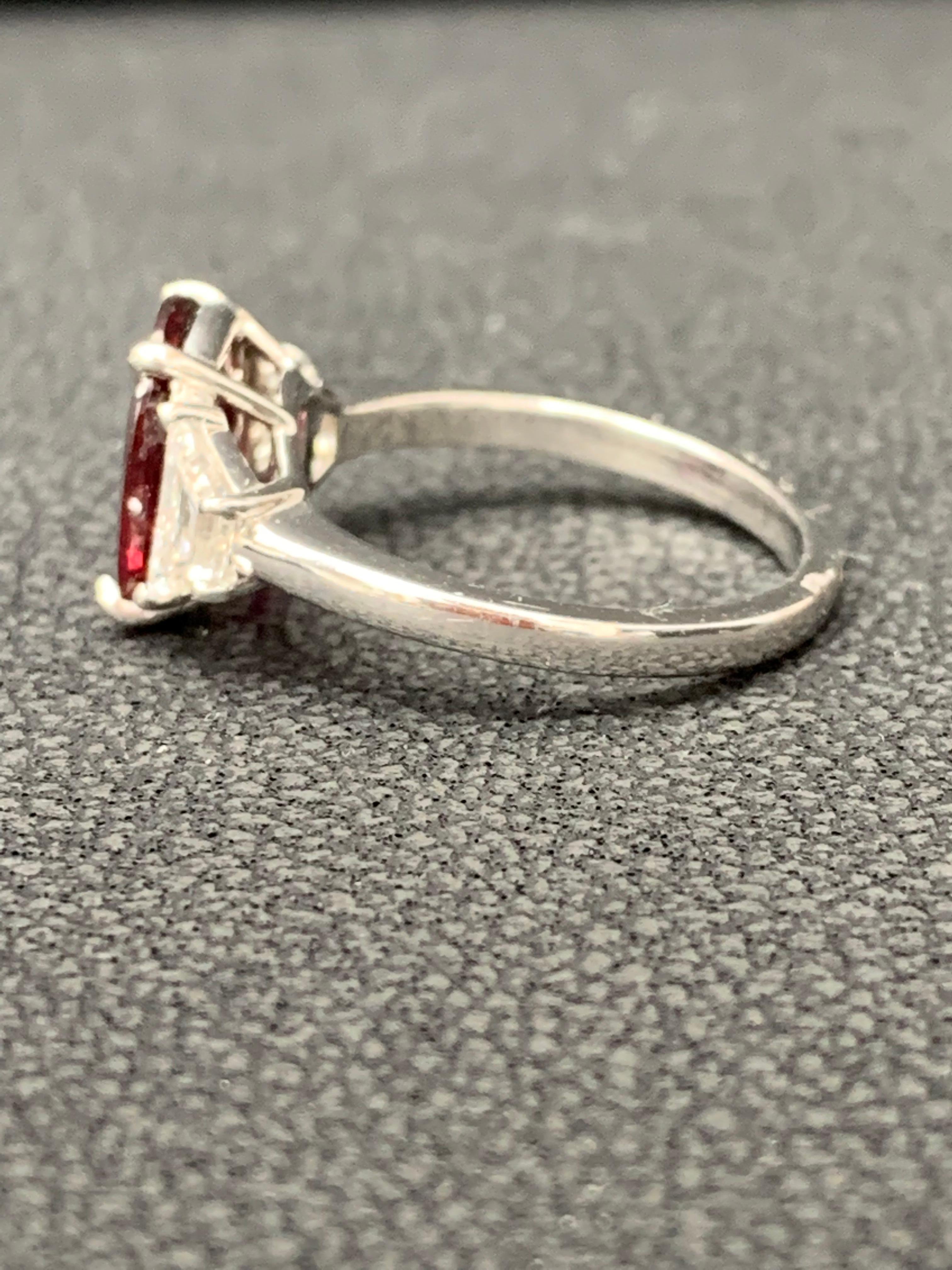3.26 Carat Cushion Cut Ruby and Diamond Engagement Ring in Platinum In New Condition For Sale In NEW YORK, NY