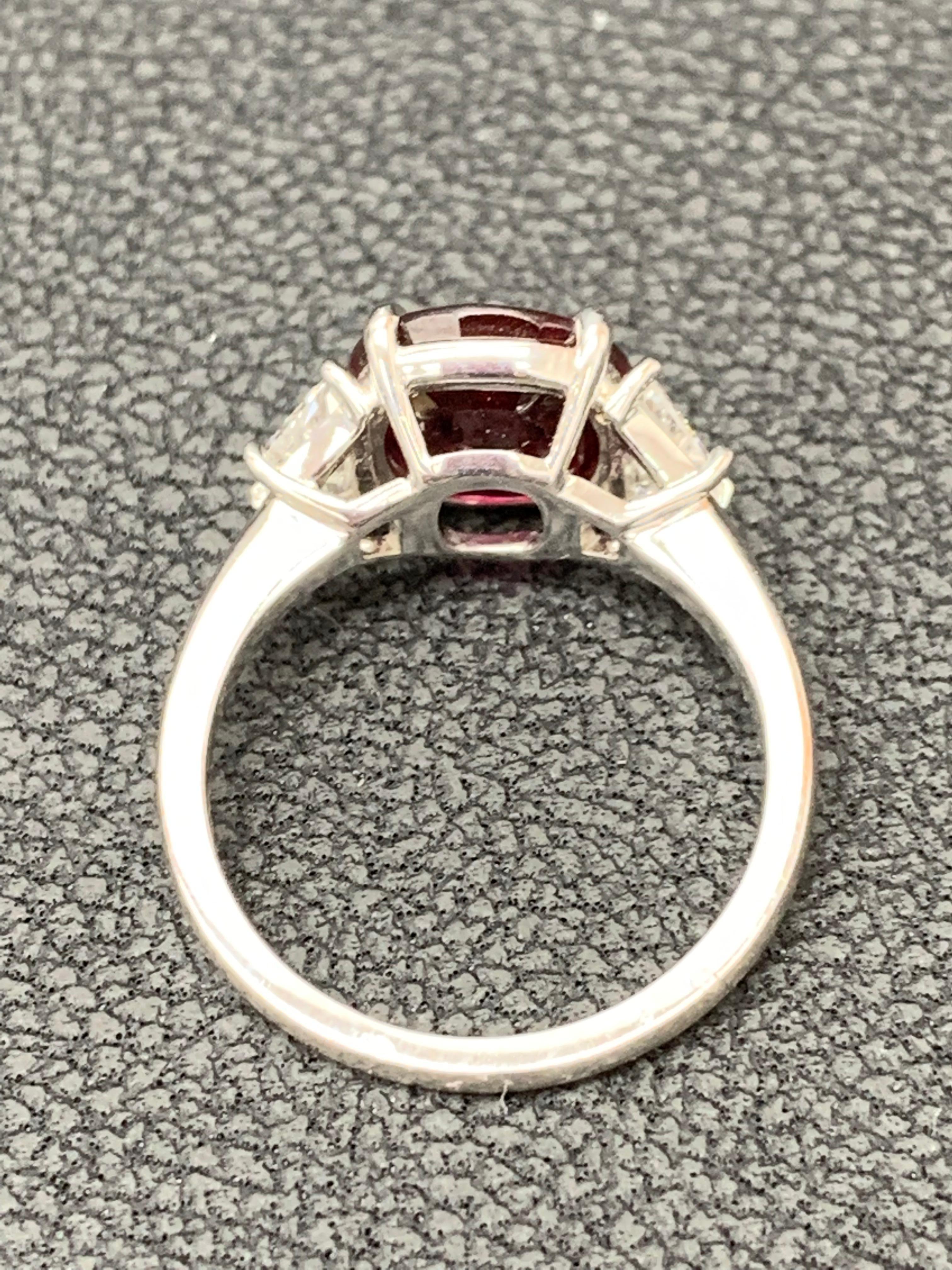 3.26 Carat Cushion Cut Ruby and Diamond Engagement Ring in Platinum For Sale 1