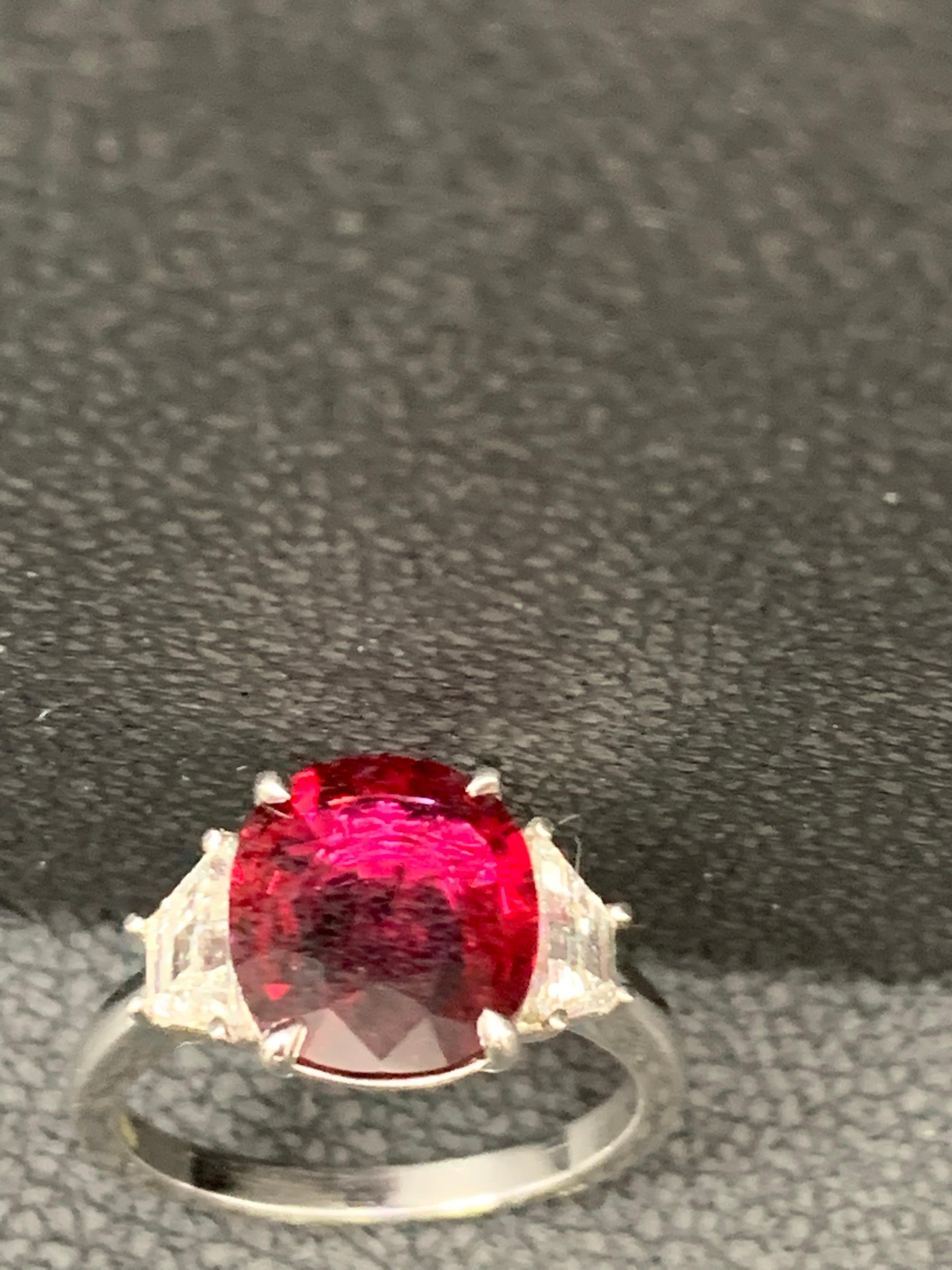 3.26 Carat Cushion Cut Ruby and Diamond Engagement Ring in Platinum For Sale 2