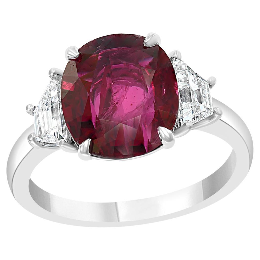 3.26 Carat Cushion Cut Ruby and Diamond Engagement Ring in Platinum For Sale