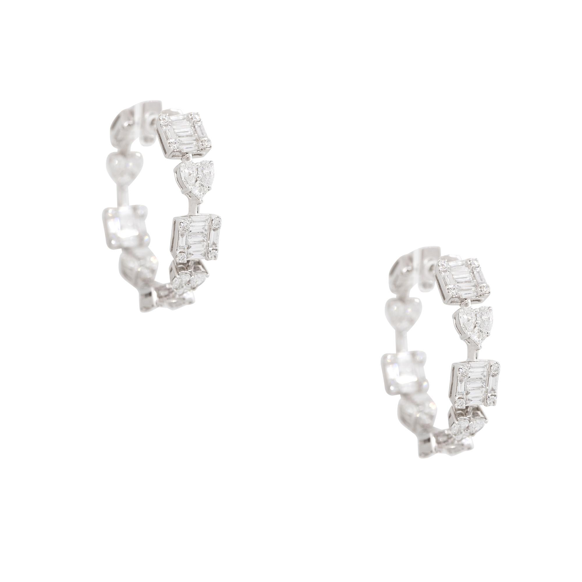 Modern 3.26 Carat Diamond Multi-Shape Hoop Earrings 18 Karat In Stock For Sale