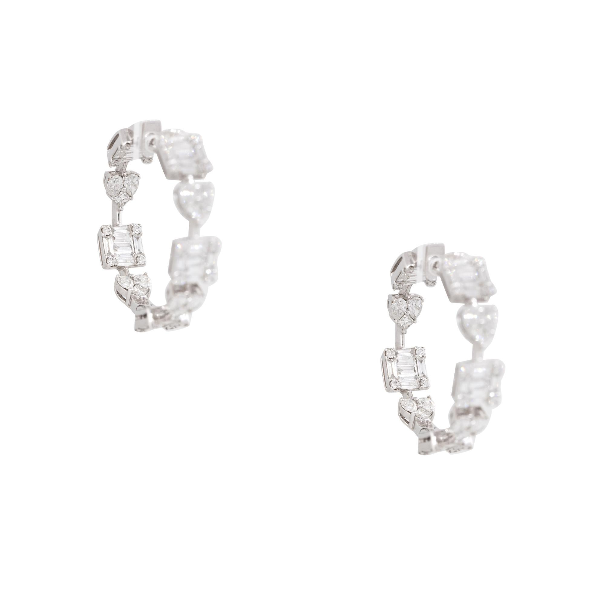 Round Cut 3.26 Carat Diamond Multi-Shape Hoop Earrings 18 Karat In Stock For Sale