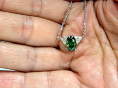 3.26 Carat Enhanced Fancy Color Green Diamond Necklace Side Trilliants 14 Karat