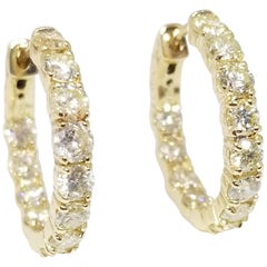 3.26 Carat Huggie Diamond Hoops Earrings 14 Karat Gold