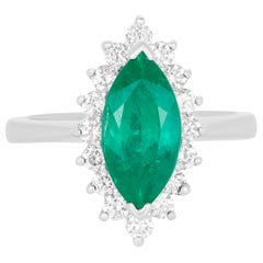 3.26 Carat Marquise Emerald Halo Diamond Ring in 18 Karat White Gold