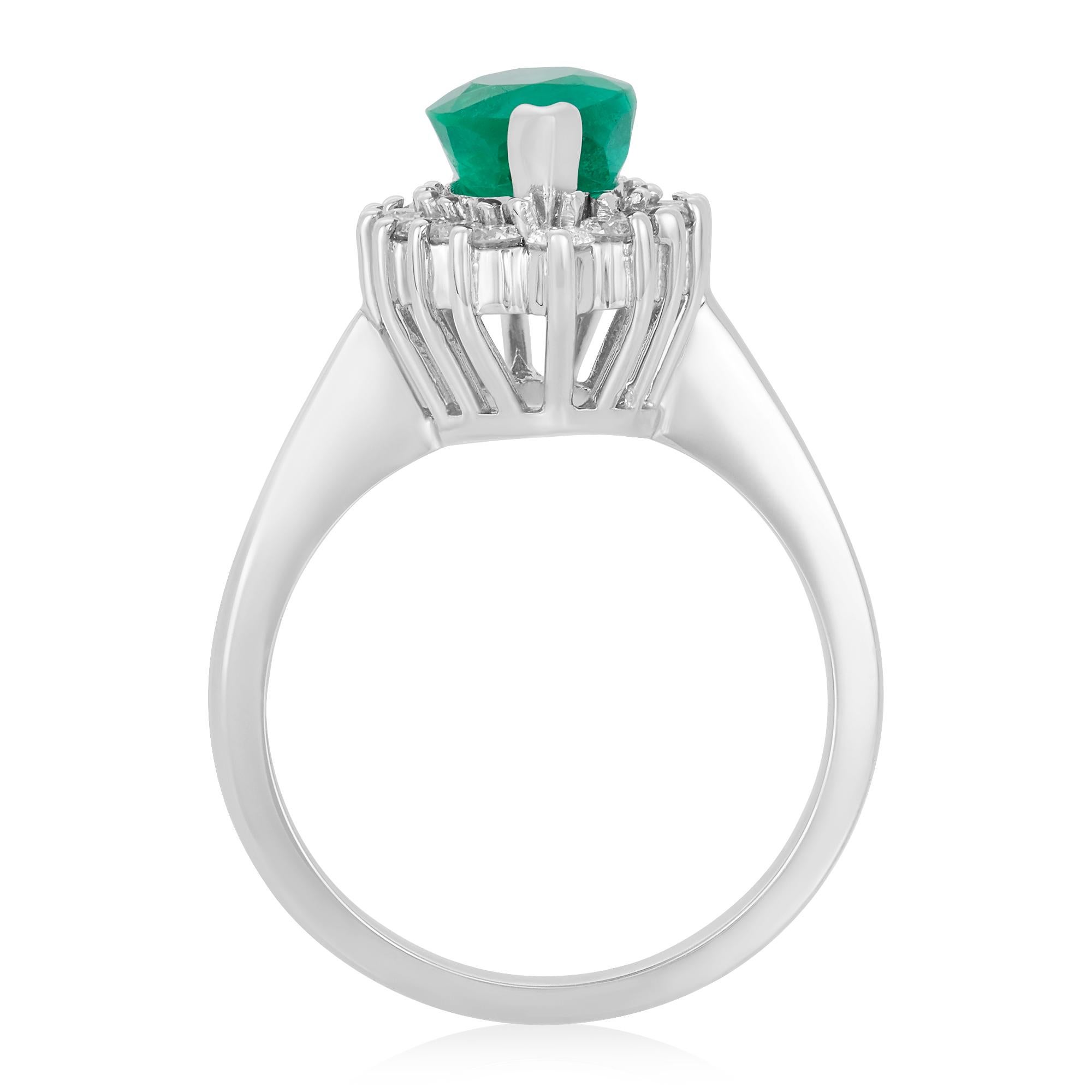 Contemporary 3.26 Carat Marquise Emerald Halo Diamond Ring in 18 Karat White Gold
