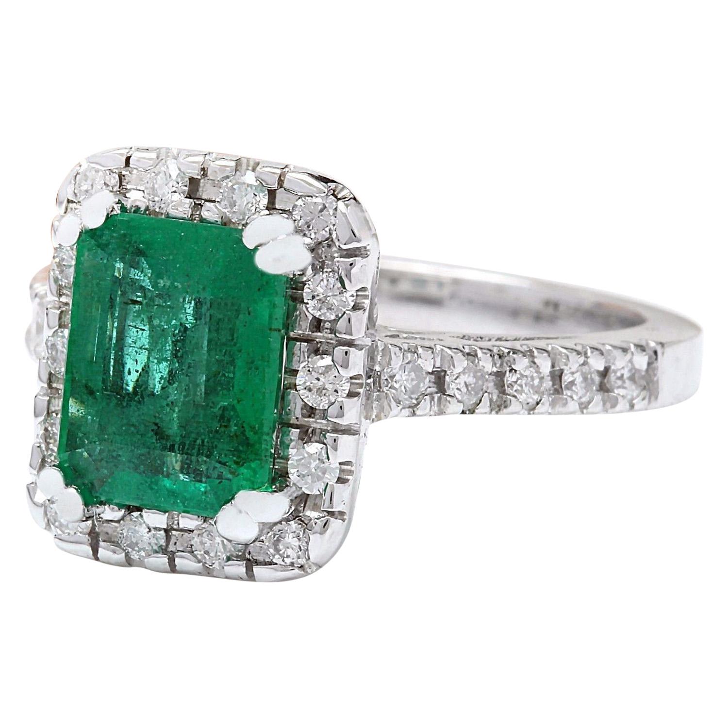 3.26 Carat Natural Emerald 14K Solid White Gold Diamond Ring
 Item Type: Ring
 Item Style: Engagement
 Material: 14K White Gold
 Mainstone: Emerald
 Stone Color: Green
 Stone Weight: 1.86 Carat
 Stone Shape: Emerald
 Stone Quantity: 1
 Stone