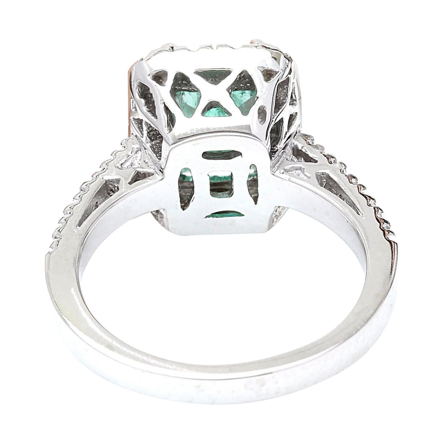 Emerald Cut Natural Emerald Diamond Ring In 14 Karat Solid White Gold For Sale