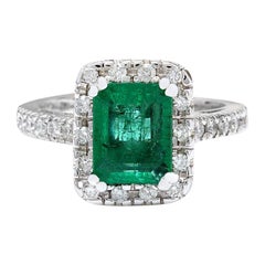 Natural Emerald Diamond Ring In 14 Karat Solid White Gold 