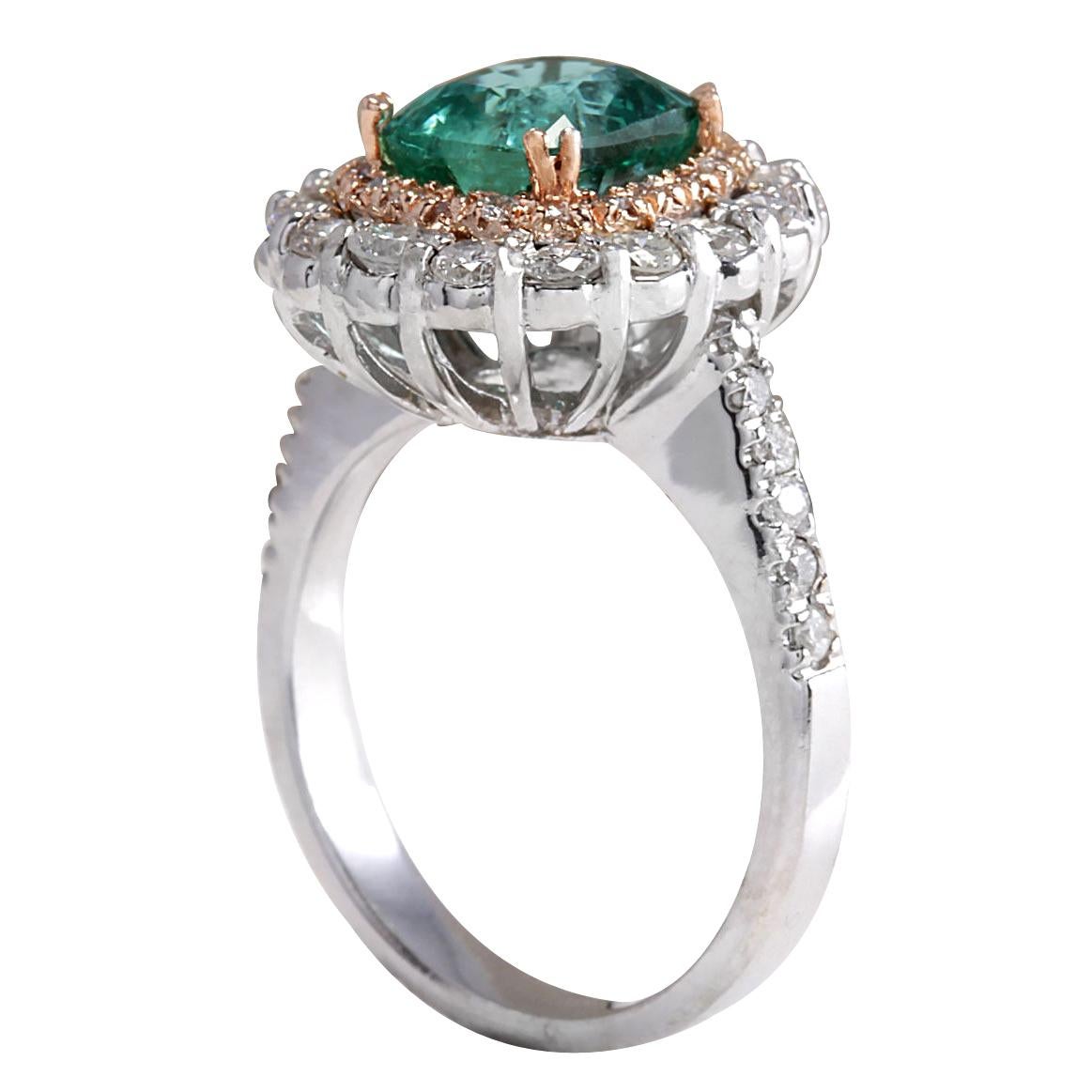Cushion Cut Emerald Diamond Ring In 14 Karat Two-Tone Gold  For Sale