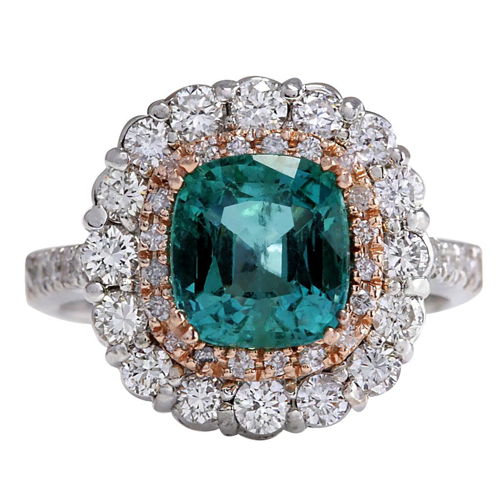 Emerald Diamond Ring In 14 Karat Two-Tone Gold  For Sale