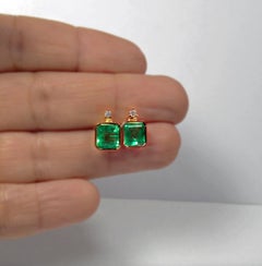 3.26 Carat Natural Green Colombian Emerald Stud Earrings 18 Karat Rose Gold