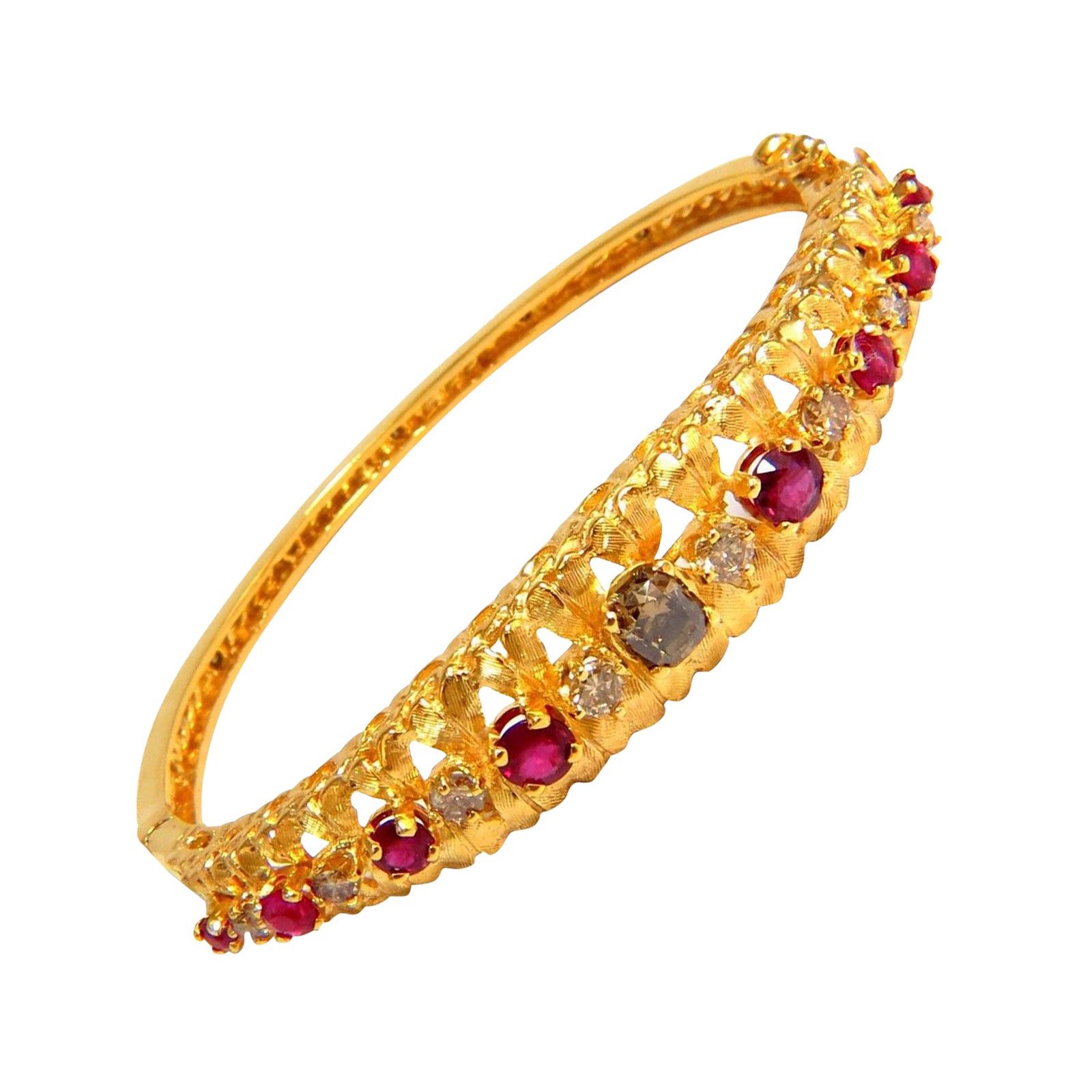 3.26 Carat Natural Ruby Fancy Color Diamonds Bangle Bracelet Euro Deco* For Sale