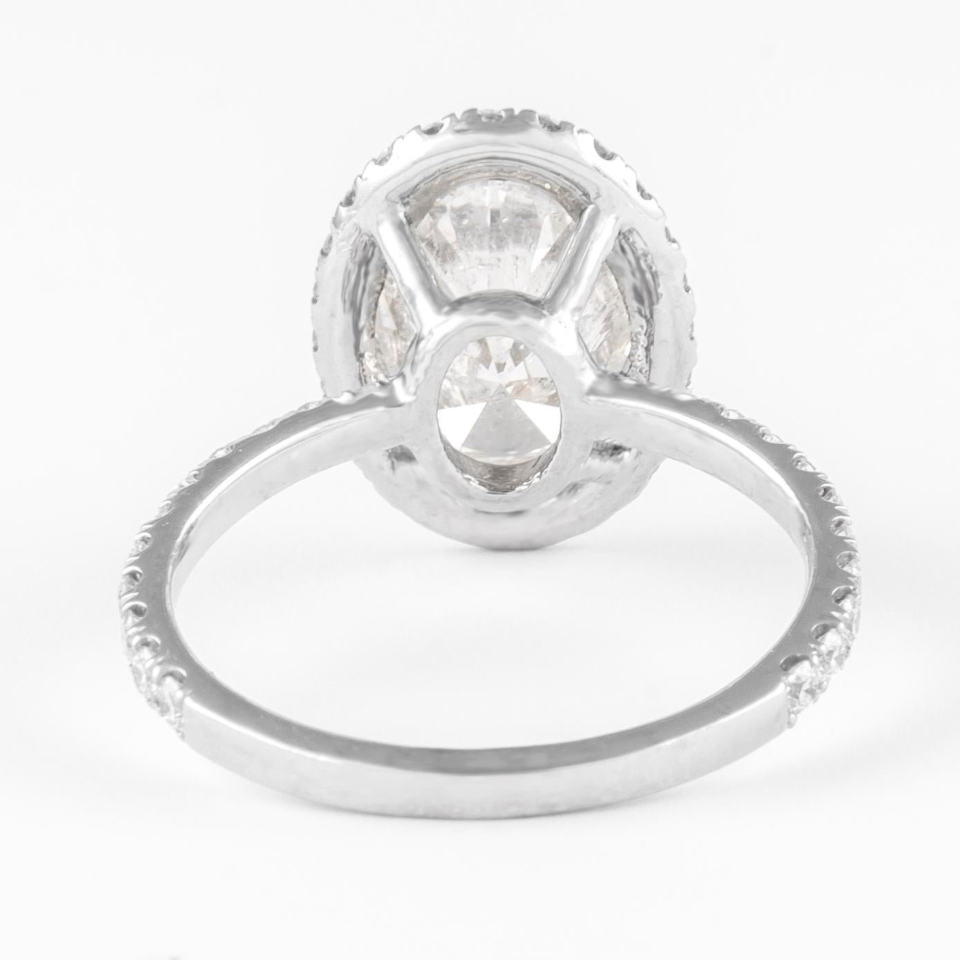 3.26 Carat Oval Diamond with Halo Ring 14 Karat White Gold In New Condition For Sale In BEVERLY HILLS, CA
