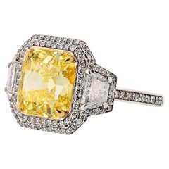 3.26 Carat Radiant Statement Fancy Yellow FL/IF 14K White Gold