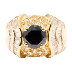 3.26 Carat Round Black Diamond and White Diamond 18 Carat Gold Cocktail Ring