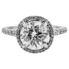 3.26 Carat Round Brilliant Diamond Ring Brilliant White 14K White Gold