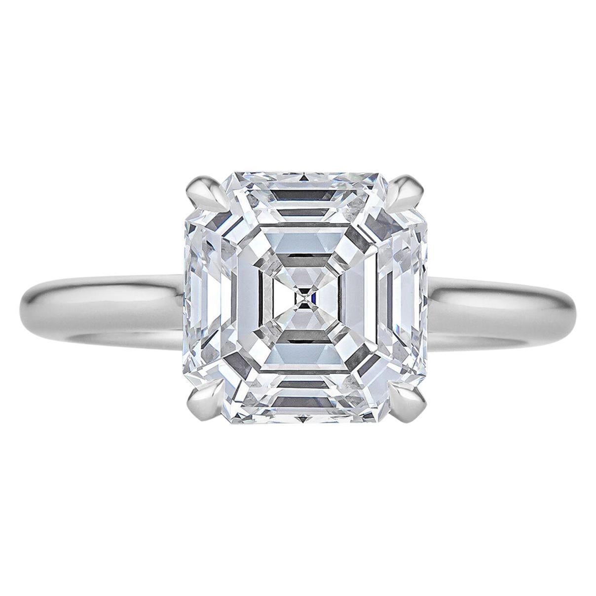 3.26 Carat Square Asscher Cut Diamond Platinum Engagement Ring