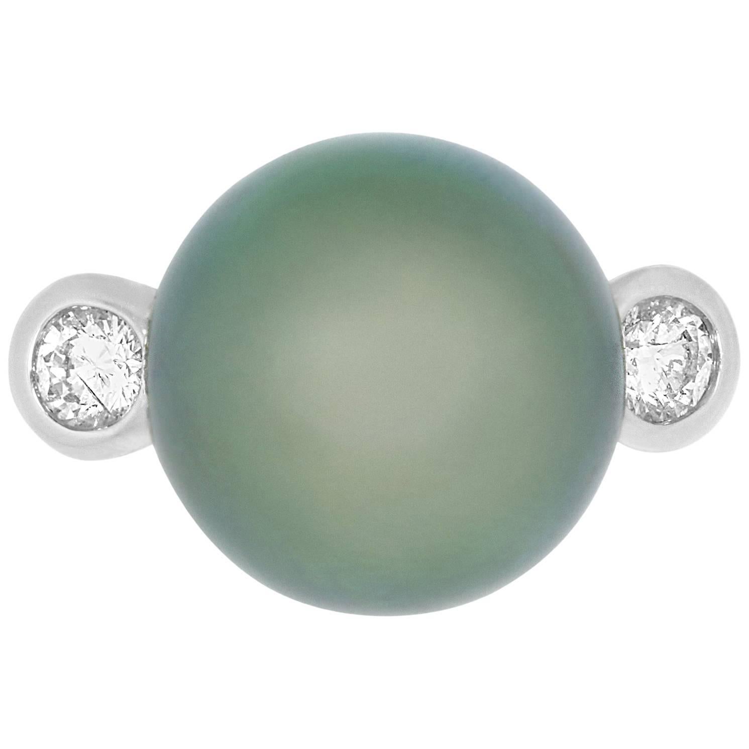 3.26 Carat Tahitian South Sea Pearl and 0.33 White Diamond Ring R100144-2W