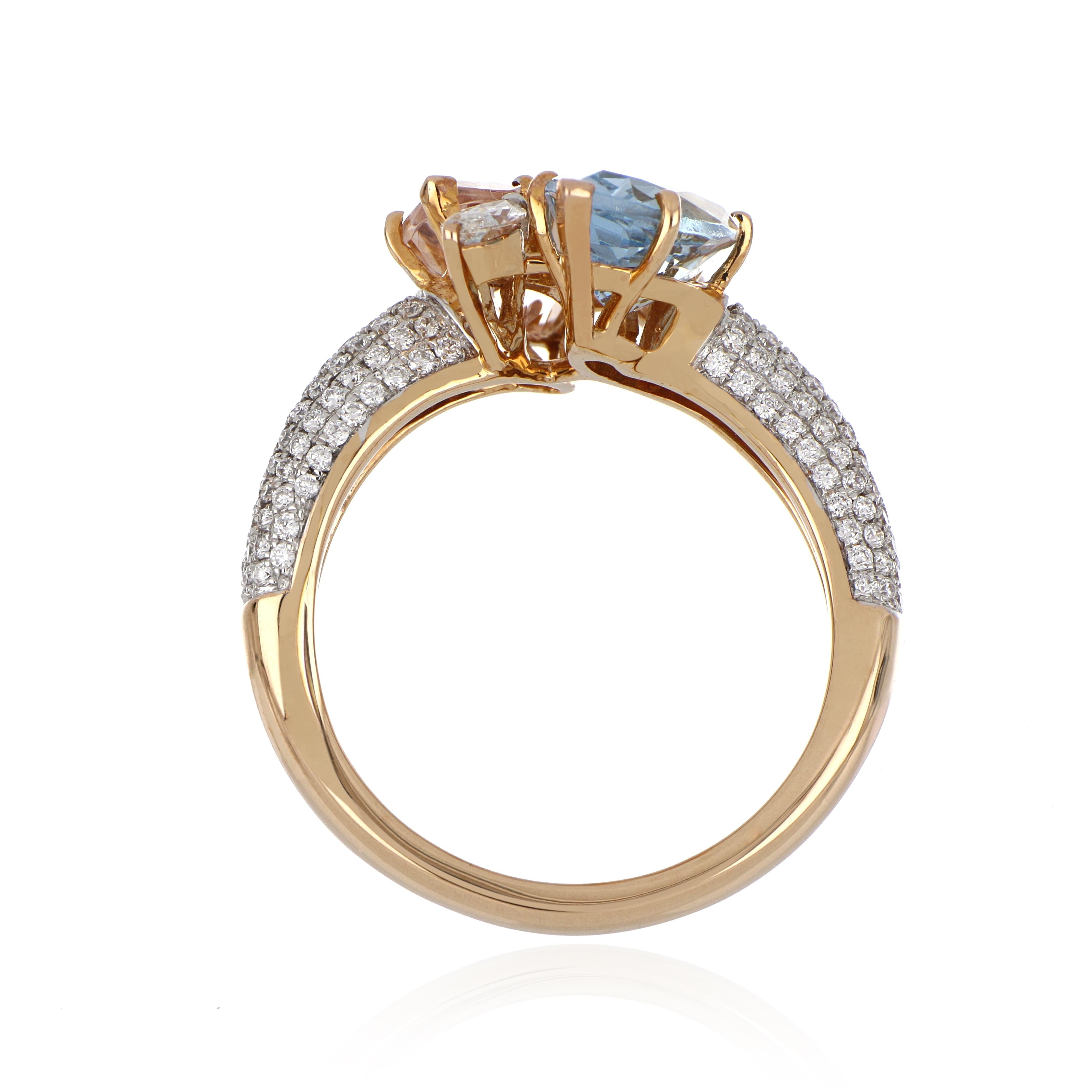 Anillo de Morganita y Aguamarina de 3,26 Quilates Totales con Diamantes Oro Rosa de 18 Kilates en venta 5