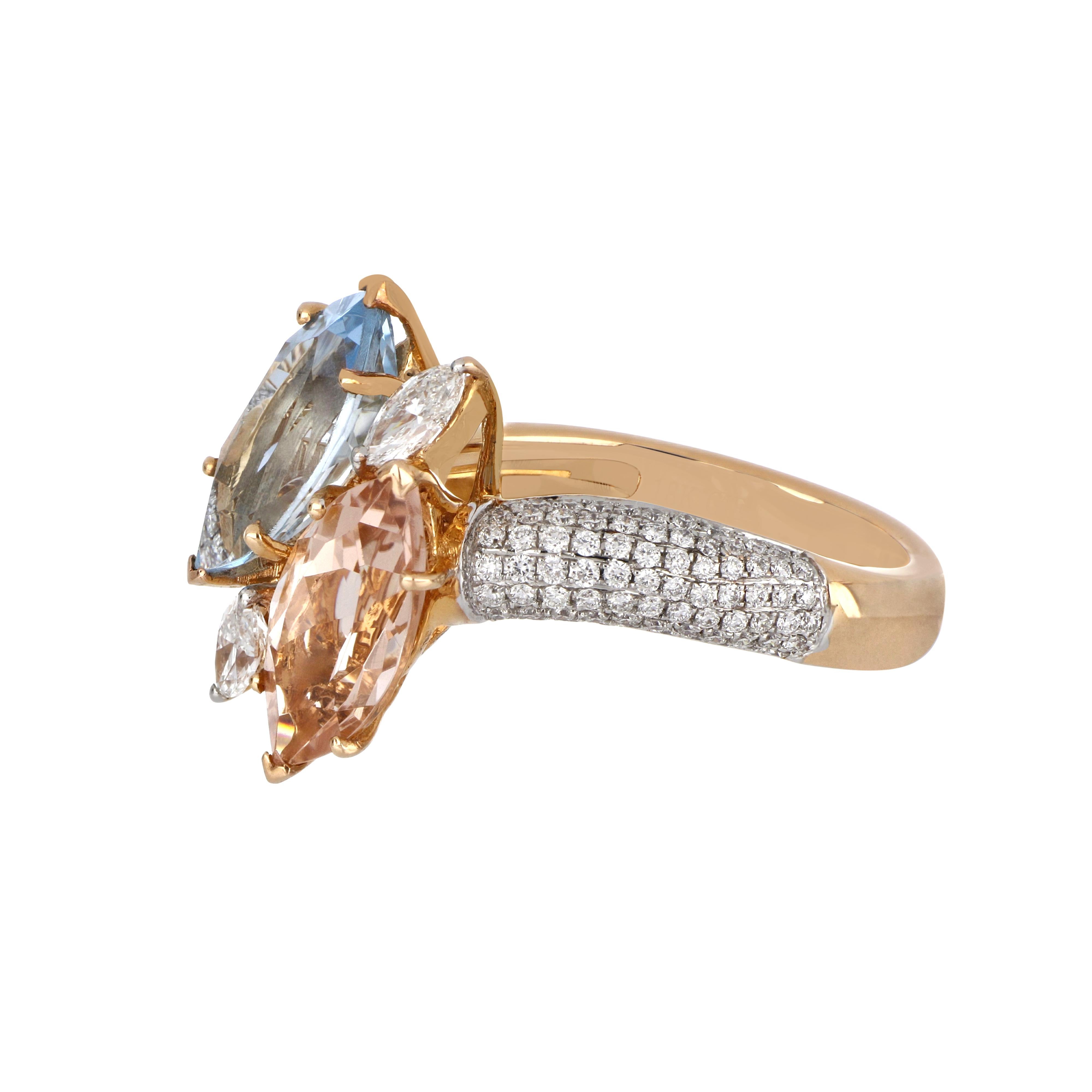 Anillo de Morganita y Aguamarina de 3,26 Quilates Totales con Diamantes Oro Rosa de 18 Kilates en venta 6