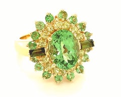 3.26 Ct. Tsavorite Garnet, Peridot, Green Tourmaline Yellow Gold Cocktail Ring