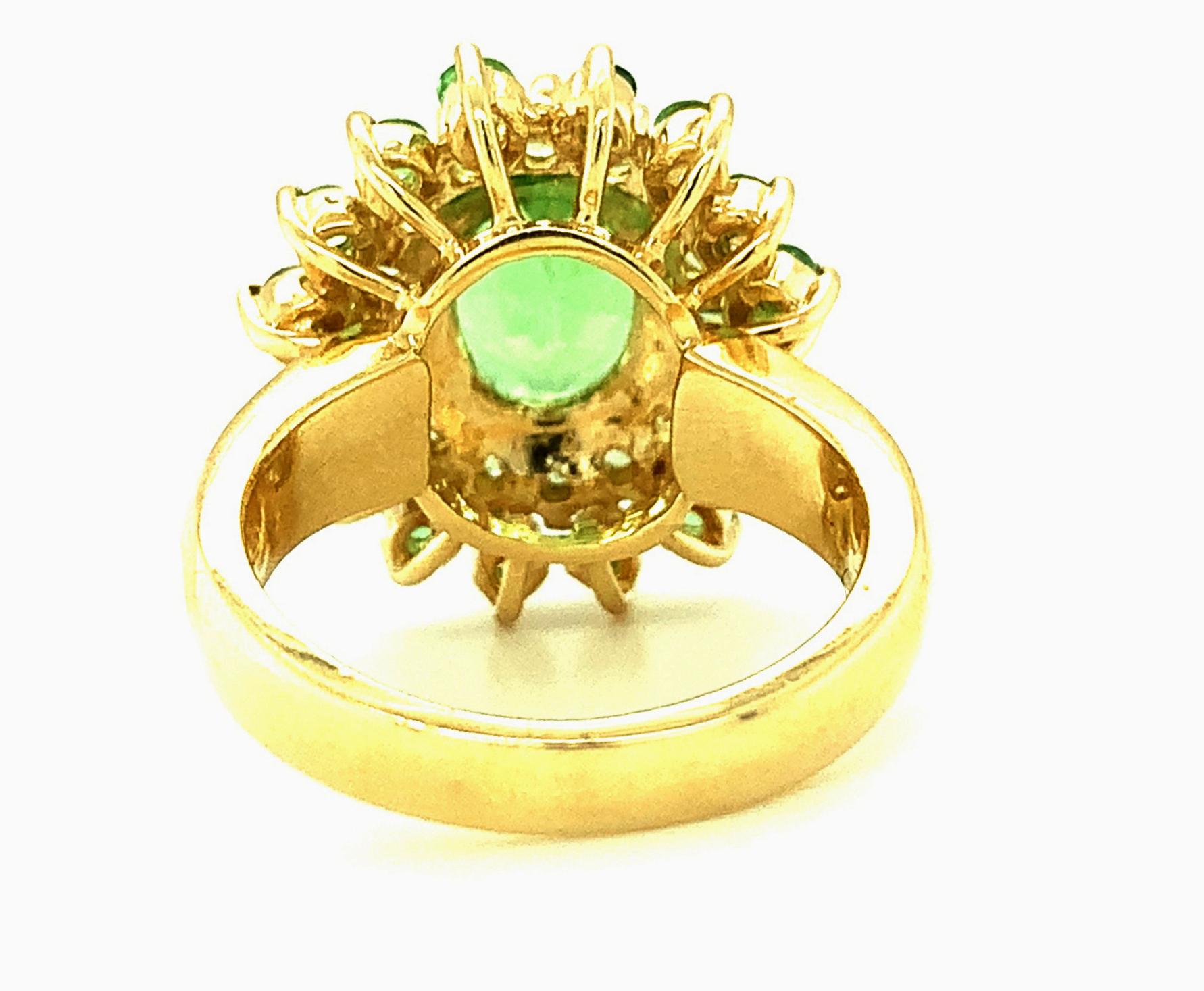 3.26 Ct. Tsavorite Garnet, Peridot, Green Tourmaline Yellow Gold Cocktail Ring  In New Condition In Los Angeles, CA