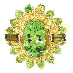 3.26 Ct. Tsavorite Garnet, Peridot, Green Tourmaline Yellow Gold Cocktail Ring 