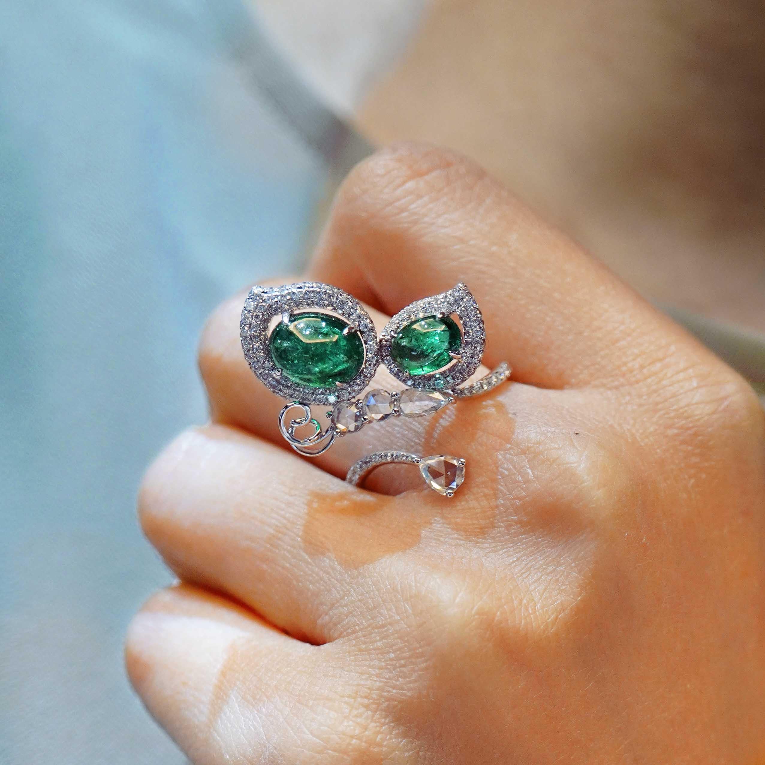 Art Nouveau 3.26 Carat Vivid Green Emerald 1.13 Carat Diamond 