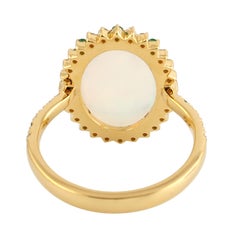 3.26 Carats Opal Emerald Diamond 14 Karat Gold Ring