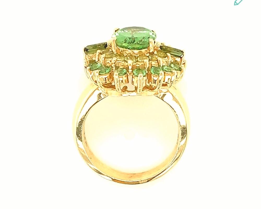 Women's 3.26 Ct. Tsavorite Garnet, Peridot, Green Tourmaline Yellow Gold Cocktail Ring 