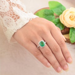 3.26 CTW Zambian Emerald SI/H Diamond Halo Wedding Ring 10 Karat White Gold
