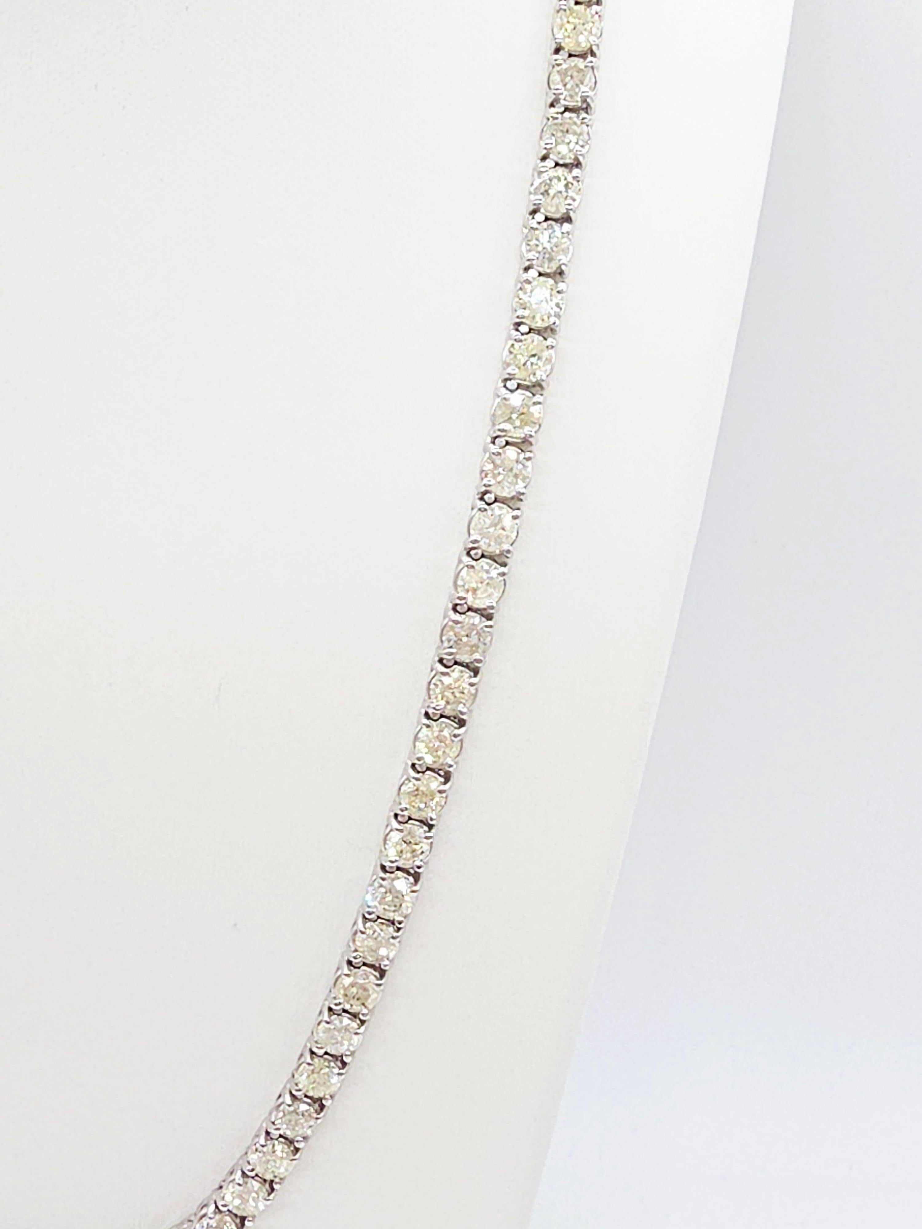 32.60 Cts Round Natural Diamond Tennis Necklace 14K White Gold 17'' (Rundschliff) im Angebot