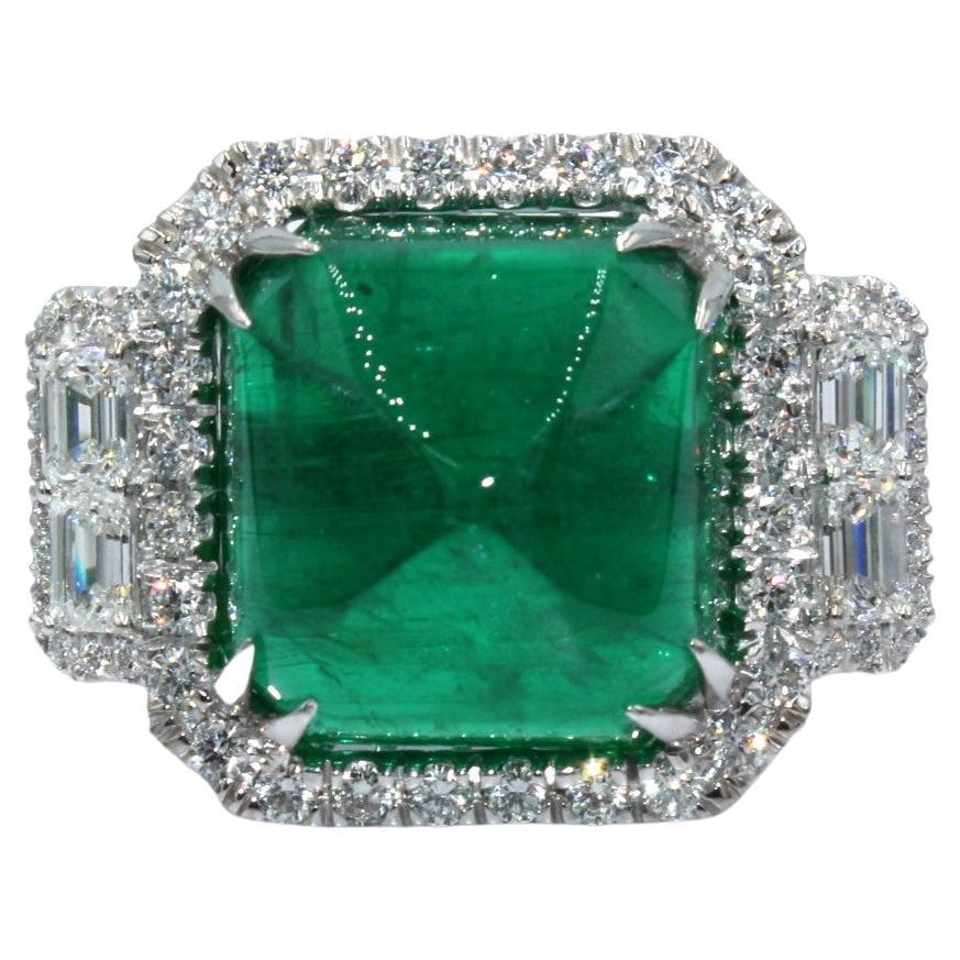 32.62 Carat Emerald Sugarloaf & Diamond Ring
