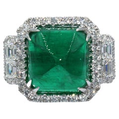 32.62 Carat Emerald Sugarloaf & Diamond Ring