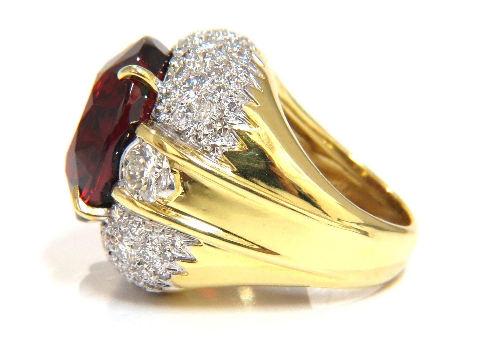 Women's or Men's 32.64ct GIA Natural Red Spessartite Garnet Diamonds Raised Dome Ring 18KT For Sale