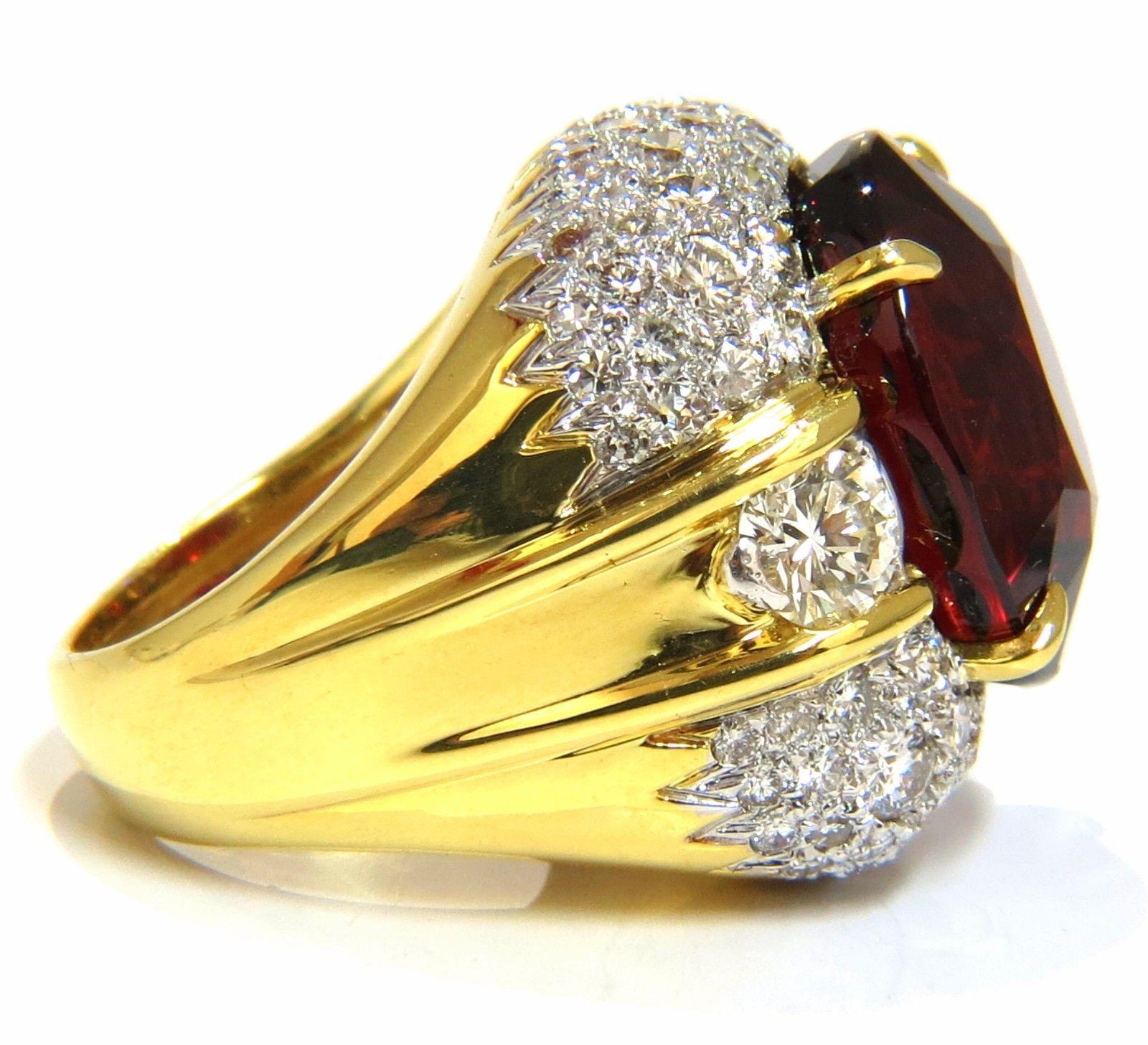 32.64ct GIA Natural Red Spessartite Garnet Diamonds Raised Dome Ring 18KT For Sale 1