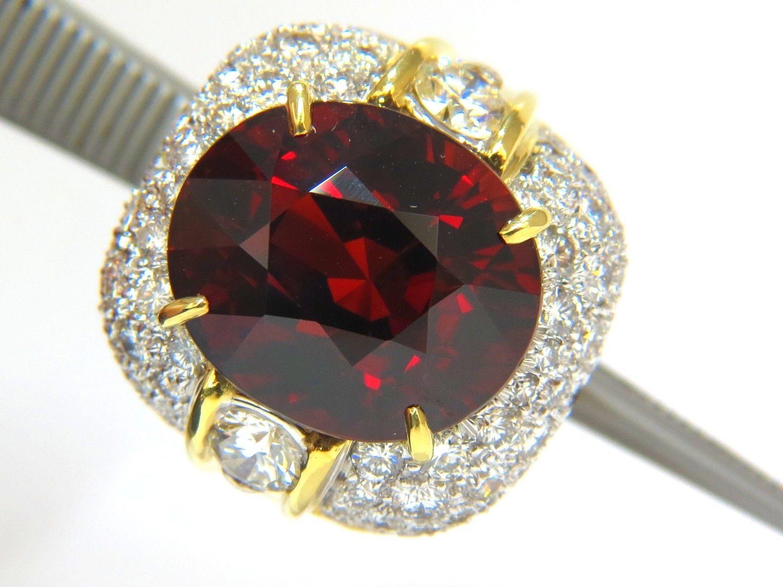 32.64ct GIA Natural Red Spessartite Garnet Diamonds Raised Dome Ring 18KT For Sale 2