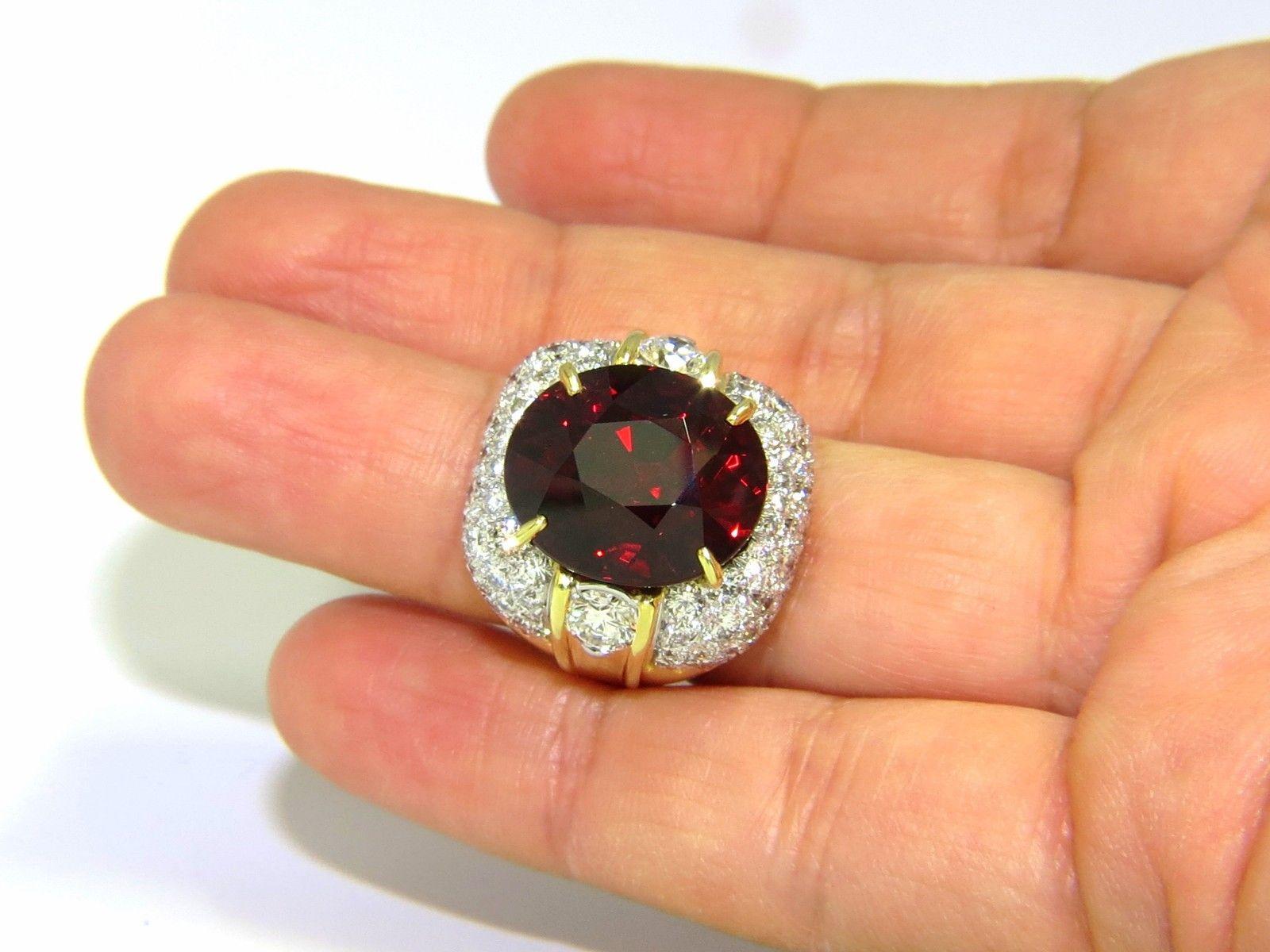 32.64ct GIA Natural Red Spessartite Garnet Diamonds Raised Dome Ring 18KT For Sale 3