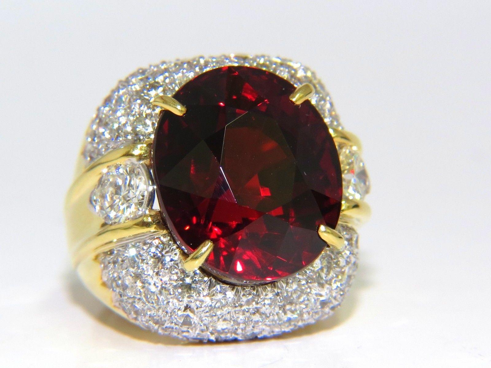 32.64ct GIA Natural Red Spessartite Garnet Diamonds Raised Dome Ring 18KT For Sale 4