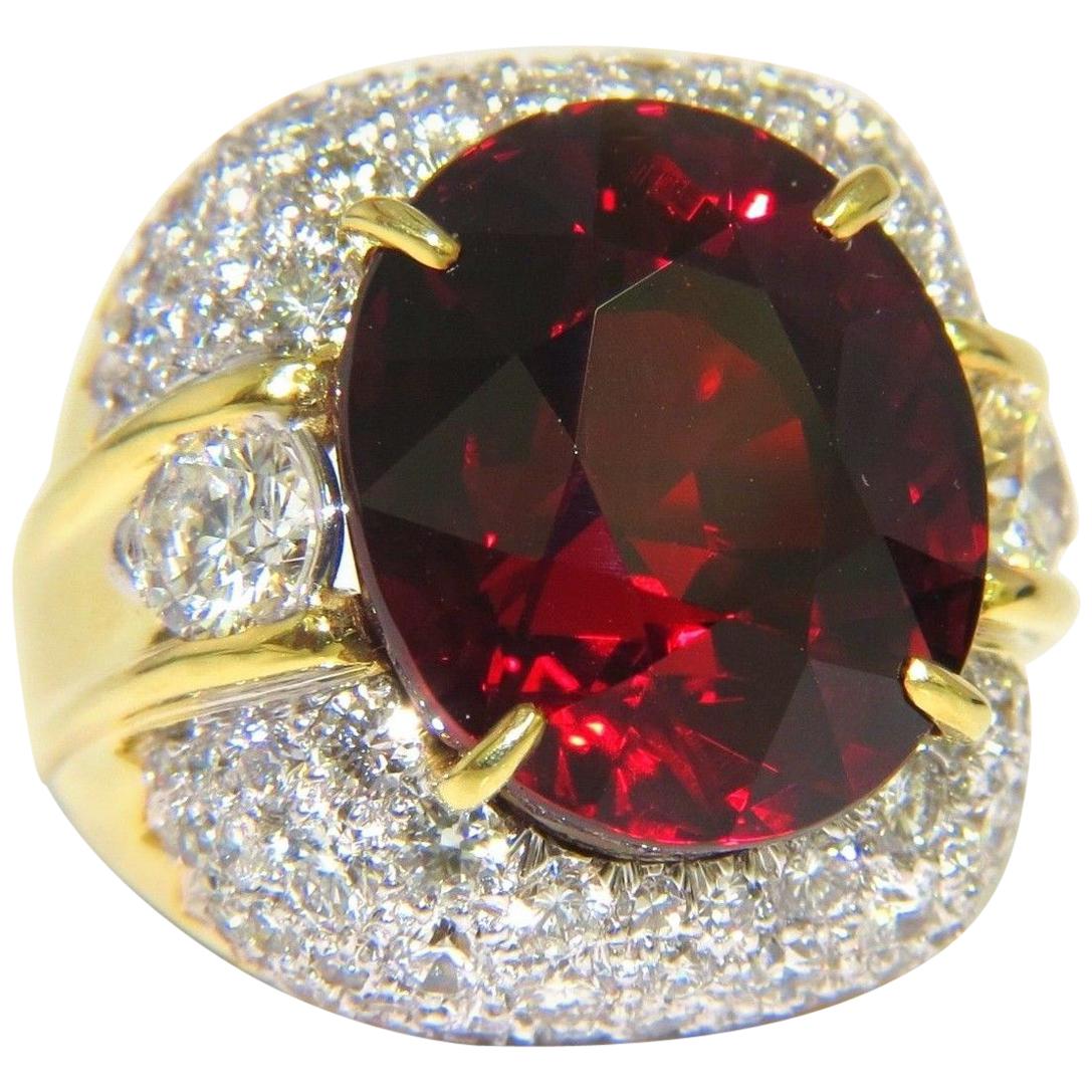 32.64ct GIA Natural Red Spessartite Garnet Diamonds Raised Dome Ring 18KT For Sale
