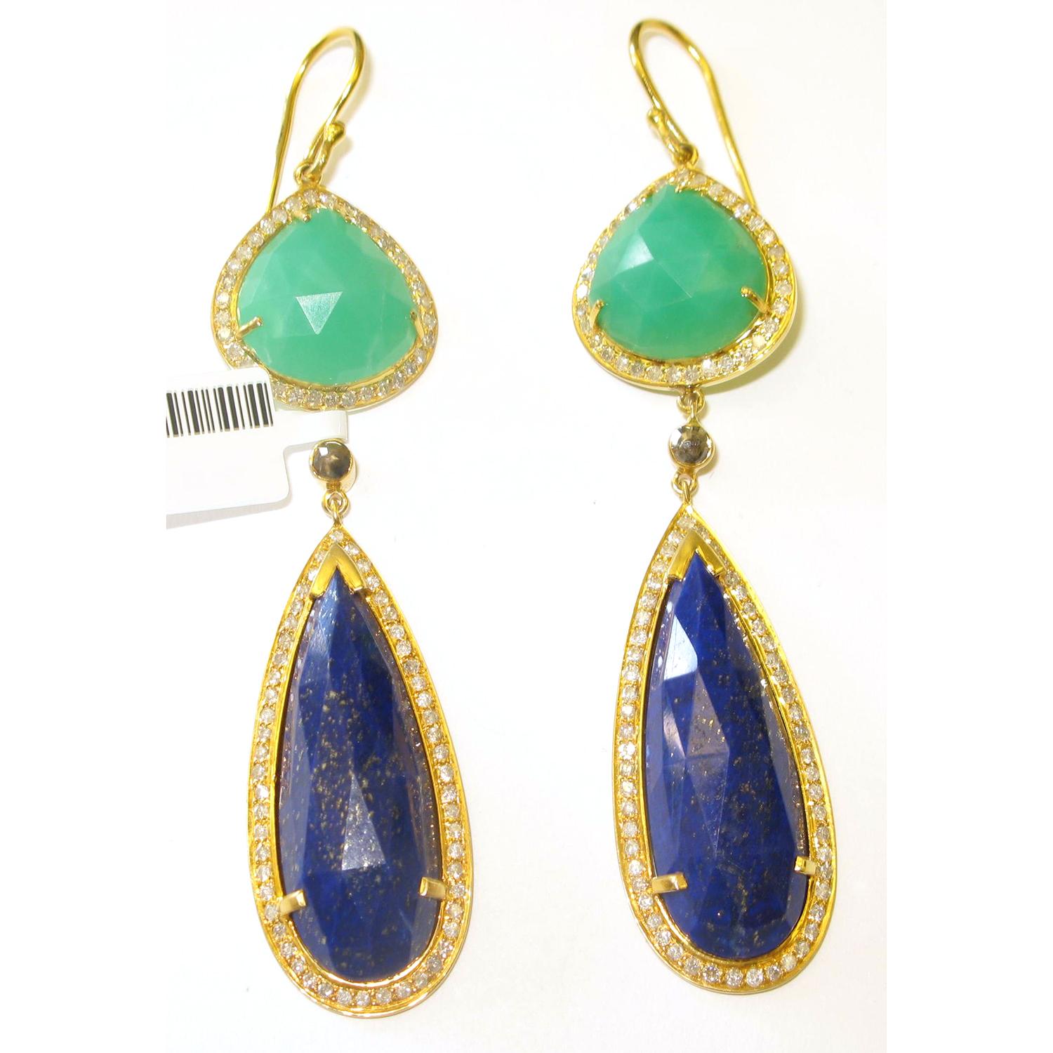 18kt:12.22g,D:2.15ct, Chrysophase:17.86ct,Lapis:12.63ct