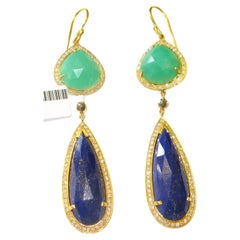 32,64 Karat natürlicher Lapislazuli & Chrysophase Ohrhänger mit Diamanten