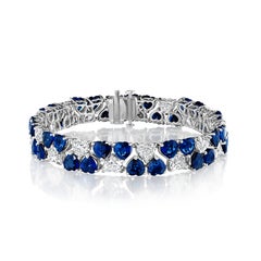 32.66ct Heart Shape Sapphire & Diamond Bracelet in 18KT White Gold