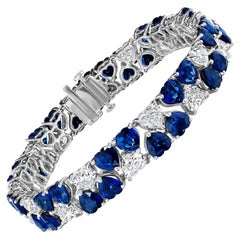 32.66ct Heart Shape Sapphire & Diamond Bracelet in 18KT White Gold