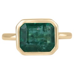 3.26ct 14K Emerald Cut East-West Solitaire Ring Lush Green Gold Bezel