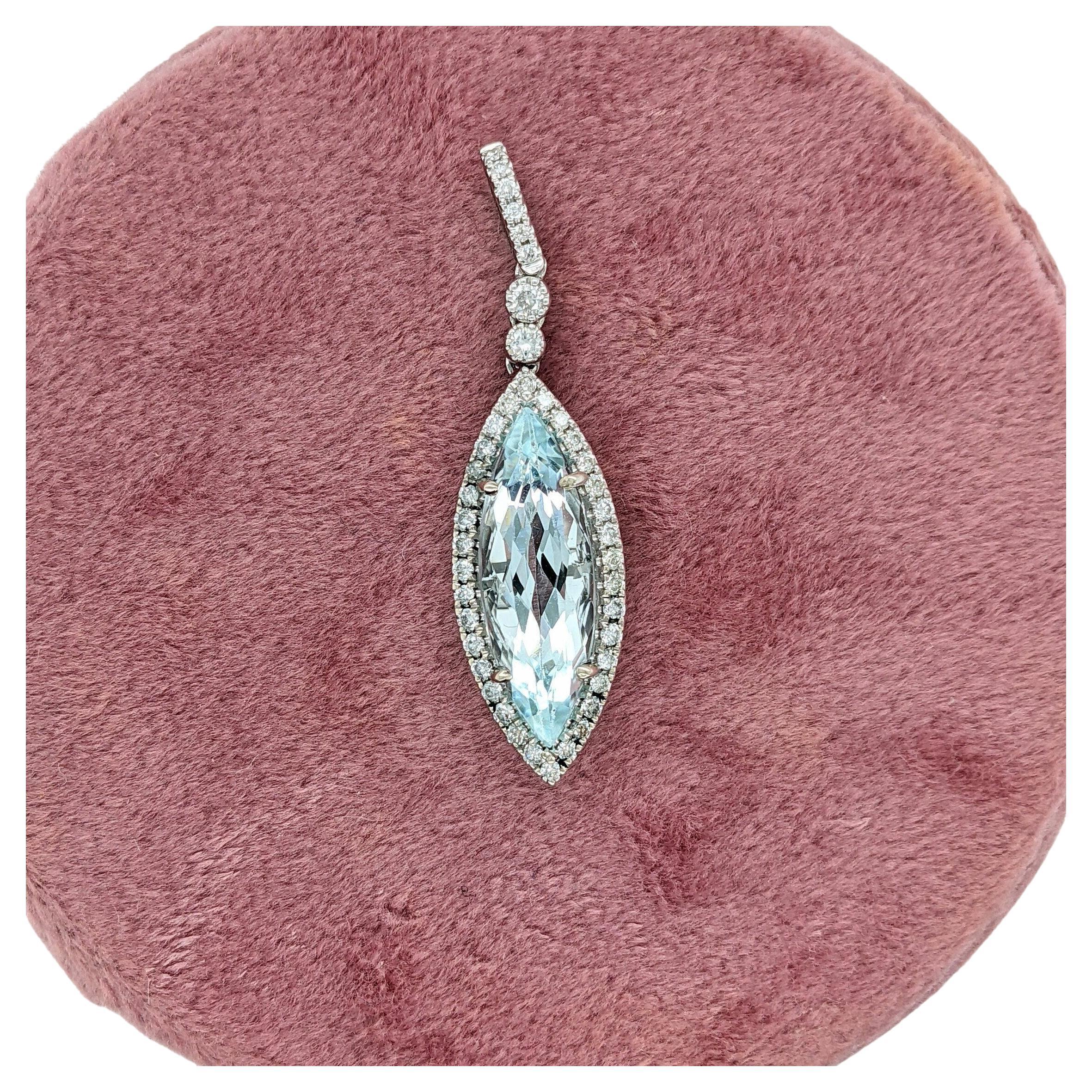 Women's 3.26ct Aquamarine w Diamond Accents Solid 14k White Gold Marquise Cut 19.5x6.5mm