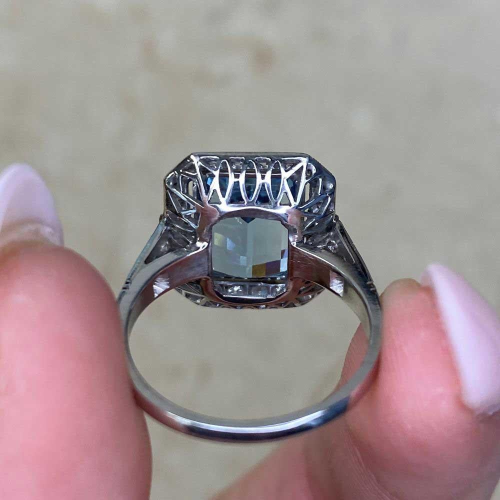 3.26ct Emerald Cut Aquamarine Engagement Ring, Diamond Halo, Platinum  For Sale 7
