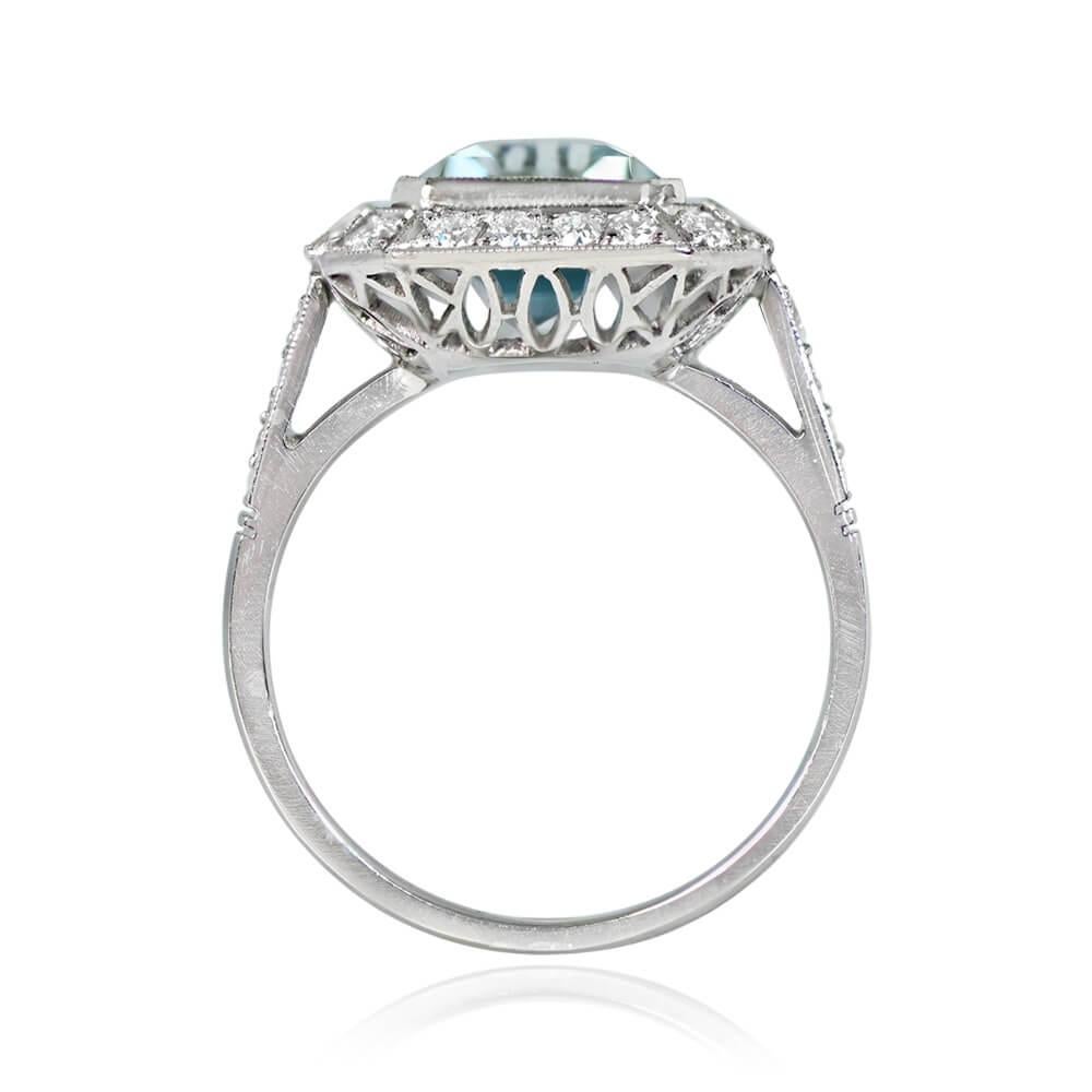 3.26ct Emerald Cut Aquamarine Engagement Ring, Diamond Halo, Platinum  In Excellent Condition For Sale In New York, NY