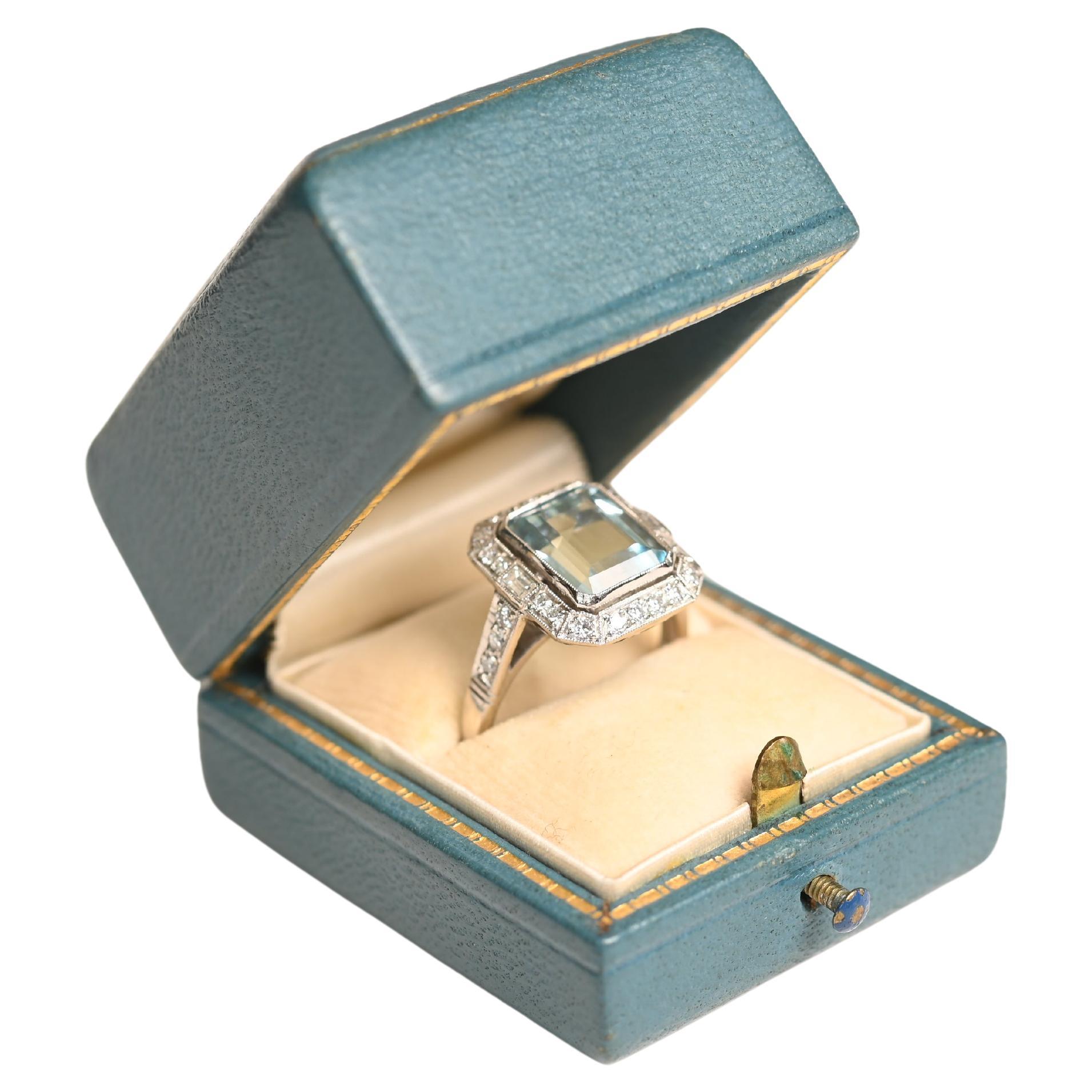 Emerald Cut Aquamarine Diamond Halo Ring (Approx. 3.20-Carats), Platinum